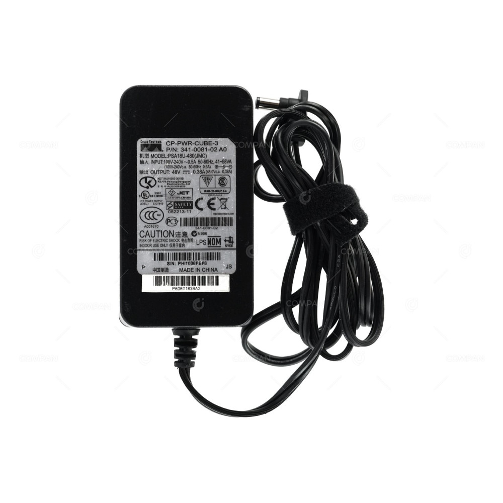 341-0081-02 CISCO 18W 48V 0.38A AC/DC ADAPTER FOR CISCO 7900 IP PHONE SERIES CP-PWR-CUBE-3, PSA18U-480(JMC)